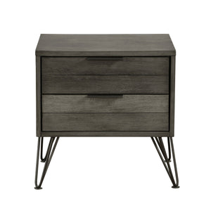 English Elm Contemporary Three-Tone Gray Nightstand with Metal Legs Acacia Veneer, 2 Drawers & Slat Design B01151969