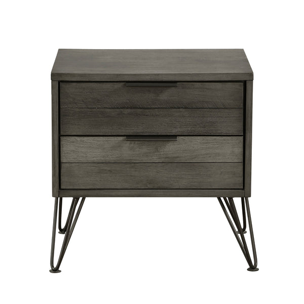 English Elm Contemporary Three-Tone Gray Nightstand with Metal Legs Acacia Veneer, 2 Drawers & Slat Design B01151969