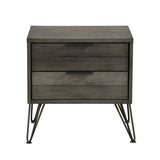 Gray Three-Tone Nightstand on Metal Legs, Acacia Veneer - Modern Bedroom Furniture