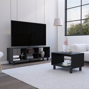 English Elm Carter Streamlined 2-Piece Living Room Set with TV Stand & Coffee Table, Black Pine, Steel Legs B097P167460