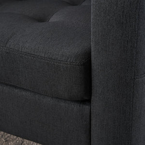 English Elm Dark Gray Tufted Upholstered Armchair with Storage Ottoman, Cup Holders, Side Pocket & Metal Frame W1901P149126