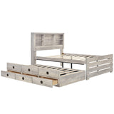 Hearth and Haven Radiate Twin Size Bookcase Captain Bed with 3 Drawers and Trundle, Rustic White BS316105AAC