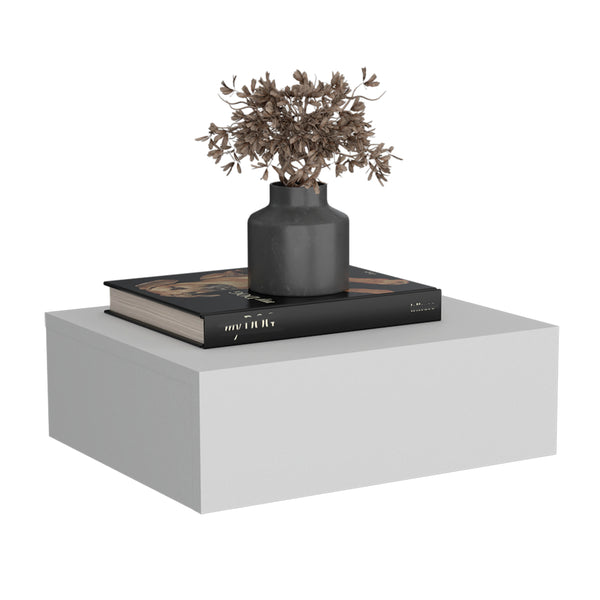 English Elm Floating Nightstand Wall-Mounted Bedside Shelf with Drawer and Spacious Top Surface for Small Rooms White 20.07 L x 16.9 W x 3.54 H B097P167433