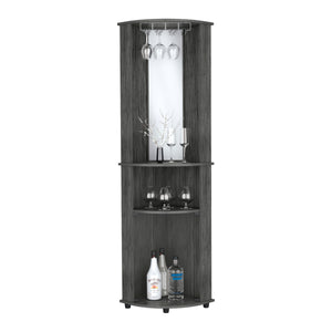 English Elm Nashville Corner Bar Cabinet with Wine Glass Rack, Mirrored Back, Three-Tier Shelves & Pine Craftsmanship Oak 42.1 L x 24.8 W x 5.5 H B097P167444