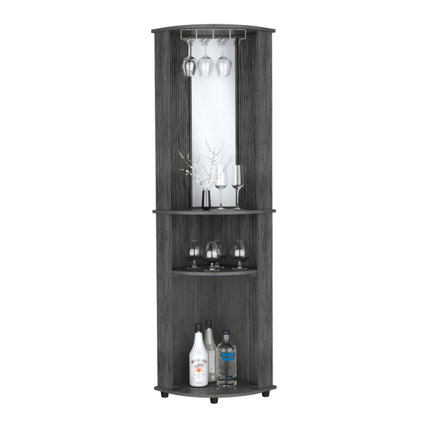 English Elm Nashville Corner Bar Cabinet with Wine Glass Rack, Mirrored Back, Three-Tier Shelves & Pine Craftsmanship Oak 42.1 L x 24.8 W x 5.5 H B097P167444