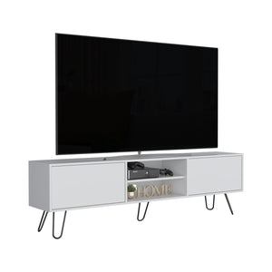 English Elm Waco TV Rack with Hairpin Legs and Cable Management, Spacious Top for 55" TVs, Two Drawers White 75.5 L x 18.8 W x 4.7 H B097P167462
