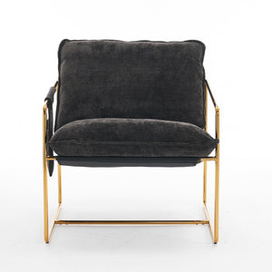 English Elm 2 Upholstered Hanging Armchair with Gold-Plated Frame, Crushed Foam Comfort, Sturdy 350 lb Support Dark Gray W1901P147317