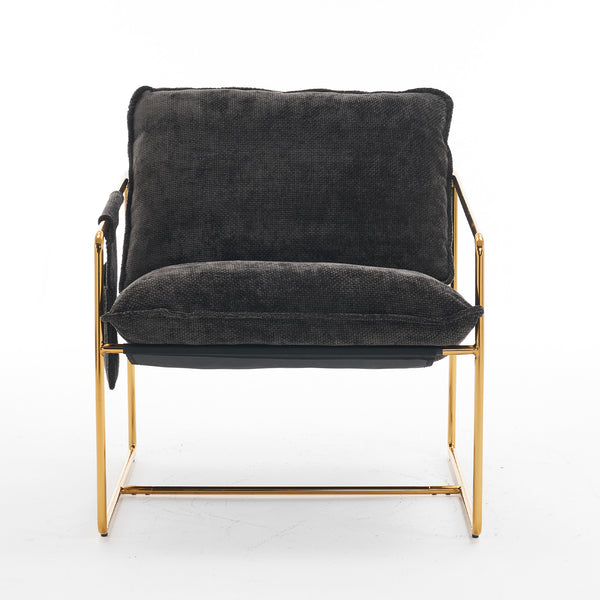 English Elm 2 Upholstered Hanging Armchair with Gold-Plated Frame, Crushed Foam Comfort, Sturdy 350 lb Support Dark Gray W1901P147317