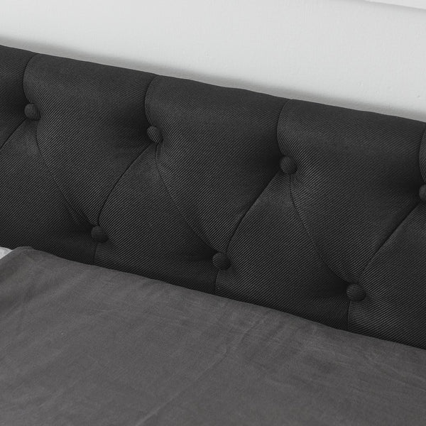 English Elm Queen Upholstery Daybed with Storage Drawers, Tufted Back & Nailhead Arms, 80"x60" Sleeper, 500lb Capacity Black W1413S00033