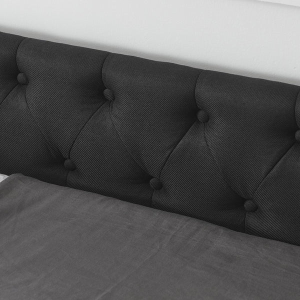 English Elm Queen Upholstered Tufted Daybed Sofa with Storage Drawers and Nailhead Arm Detail Black W1413S00194