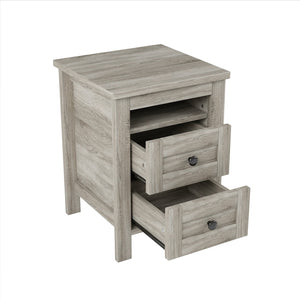 English Elm 3-Pieces Bedroom Set Full Size Farmhouse Platform Bed with Storage Headboard, Nightstand & Dresser Antique Gray 59.25 L x 18.31 W x 8.27 H N733S369048G