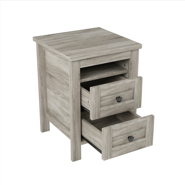 English Elm 3-Pieces Bedroom Set Full Size Farmhouse Platform Bed with Storage Headboard, Nightstand & Dresser Antique Gray 59.25 L x 18.31 W x 8.27 H N733S369048G