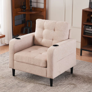 English Elm Beige Tufted Upholstered Armchair with Storage Ottoman, Cup Holders & Side Pocket for Living Space W1901P149127
