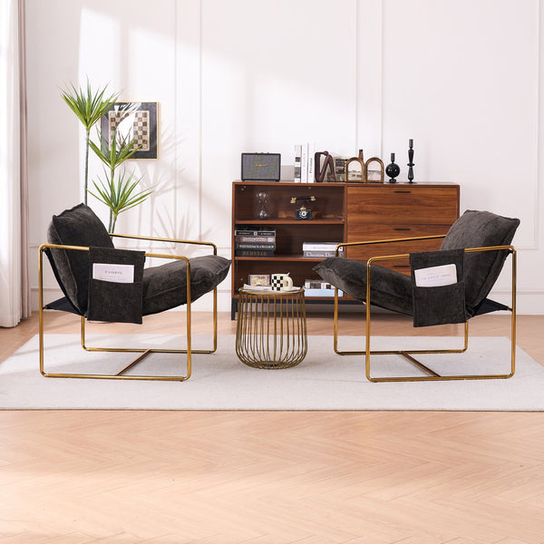 English Elm 2 Upholstered Hanging Armchair with Gold-Plated Frame, Crushed Foam Comfort, Sturdy 350 lb Support Dark Gray W1901P147317