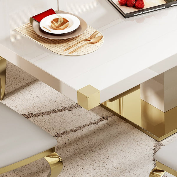 English Elm Mdf Contemporary Dining Table with Gold Stainless Steel Base Seats Six in Style W1311S00179