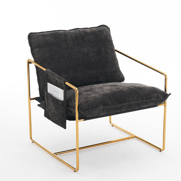 English Elm 2 Upholstered Hanging Armchair with Gold-Plated Frame, Crushed Foam Comfort, Sturdy 350 lb Support Dark Gray W1901P147317