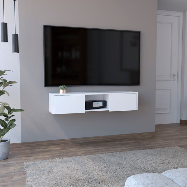 English Elm Adel Wall-Mounted TV Stand with 2 Doors and Cable Management, White Floating Media Console B097P167457