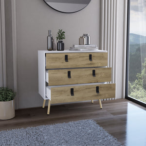 English Elm Dresser Slim 42" 5-Drawer Narrow Chest with Smooth Pull-Out Drawers for Compact Bedroom Storage White+Walnut 36.2 L x 23.2 W x 5.9 H B097P167456