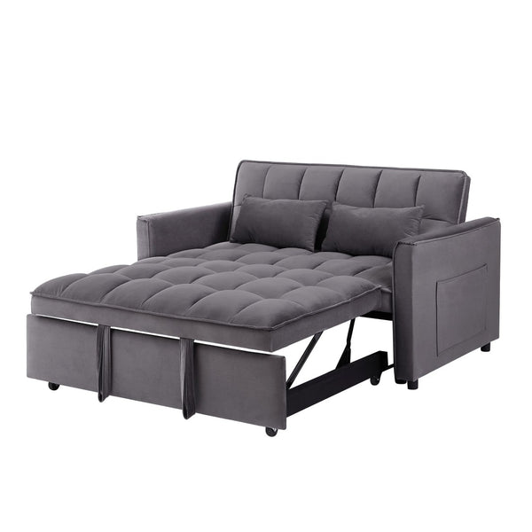 English Elm 55.1-inch Convertible Velvet Futon Sofa Bed with Storage and Adjustable Iron Frame W2564P445797