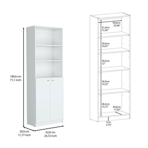 English Elm Vinton White 2-Door Bookcase with 3 Upper Open Shelves, Enclosed Lower Storage, Pine Finish B097P167424