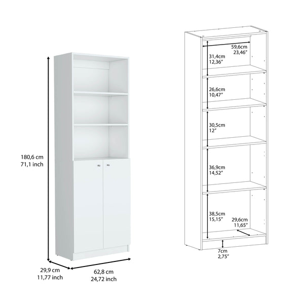 English Elm Vinton White 2-Door Bookcase with 3 Upper Open Shelves, Enclosed Lower Storage, Pine Finish B097P167424