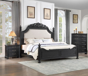 English Elm 1pc Vintage 3-Drawer Nightstand Black Gray Finish — Spacious Wooden Bedroom Storage with Metal Hardware B011P167817
