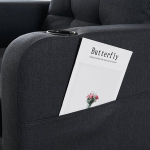 English Elm Dark Gray Tufted Upholstered Armchair with Storage Ottoman, Cup Holders, Side Pocket & Metal Frame W1901P149126