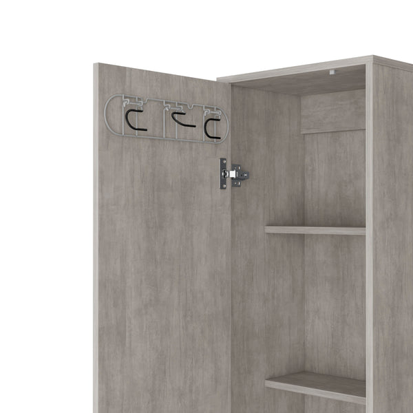 English Elm 70.8H" Tall Narrow Storage Cabinet with 5 Shelves, 3 Broom Hangers, Metal Legs for Entryway Gray 69.6 L x 20 W x 3.5 H B097P167439
