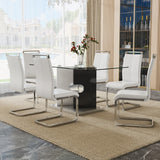 Hearth and Haven Large Modern Minimalist Rectangular 0.31 "Thick Tempered Glass Dining Table, Suitable For 6-8 People. 6 Leatherette Synthetic Leather High Backbone Cushioned Side Chairs with C-Shaped Silver Metal Legs. C-1162 W1151S00797 W1151S00797