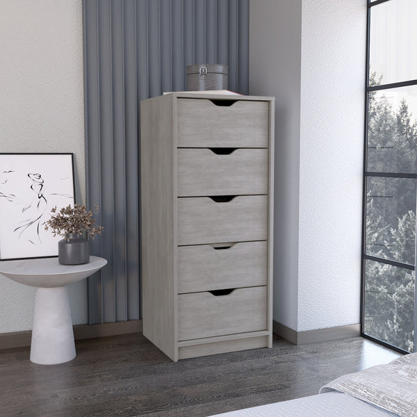 English Elm Dresser Slim 42" 5-Drawer Narrow Chest with Smooth Pull-Out Drawers for Compact Bedroom Storage Gray 45.2 L x 20 W x 5.1 H B097P167437
