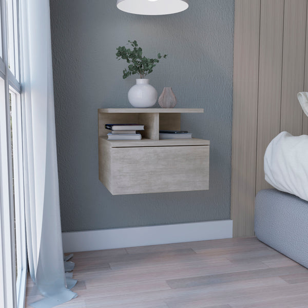 English Elm Floating Nightstand Wall-Mounted Bedside Shelf with Drawer and Spacious Top Surface for Small Rooms Gray 18.1 L x 17.32 W x 3.9 H B097P167441