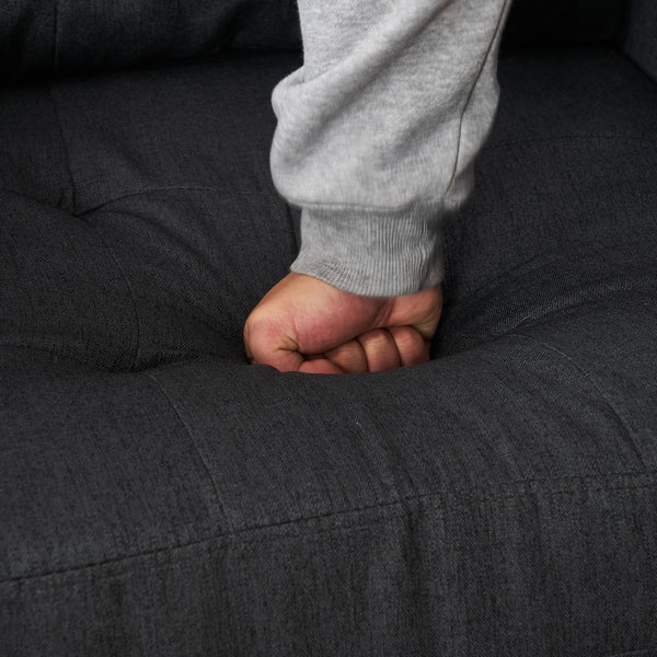 English Elm Dark Gray Tufted Upholstered Armchair with Storage Ottoman, Cup Holders, Side Pocket & Metal Frame W1901P149126