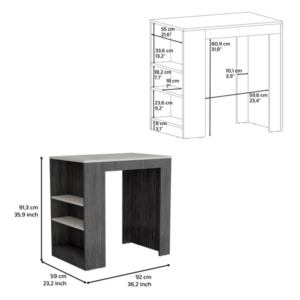 English Elm Kitchen Lacour Island with 3-Side Shelves, 36" High Pine Prep Table with Ibiza Marble Top Finish Multicolor 40.1 L x 31.4 W x 3.9 H B097P167445
