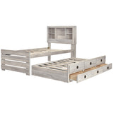 Hearth and Haven Radiate Twin Size Bookcase Captain Bed with 3 Drawers and Trundle, Rustic White BS316105AAC