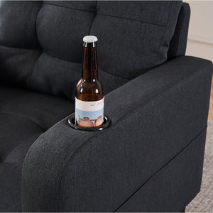 English Elm Dark Gray Tufted Upholstered Armchair with Storage Ottoman, Cup Holders, Side Pocket & Metal Frame W1901P149126