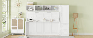 English Elm Full Size Murphy Wall Bed with Wardrobe Drawers Studio Apartment Space Saver LP000792AAK-1