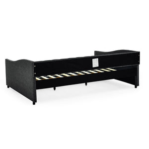 English Elm Queen Upholstered Tufted Daybed Sofa with Storage Drawers and Nailhead Arm Detail Dark Grey W1413S00195