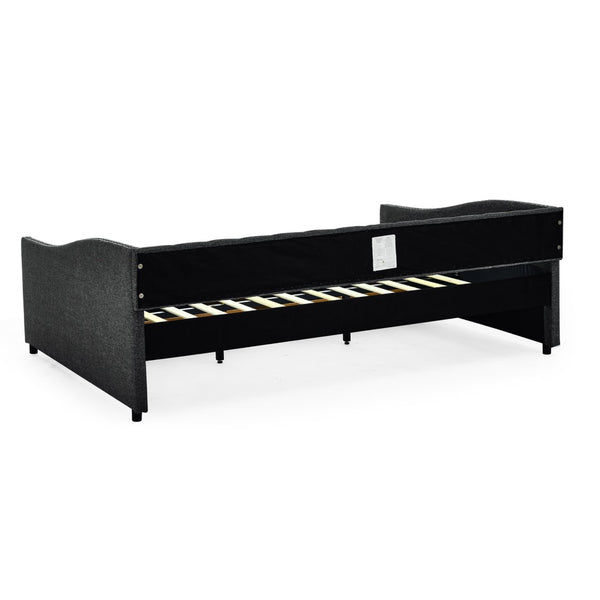 English Elm Queen Upholstered Tufted Daybed Sofa with Storage Drawers and Nailhead Arm Detail Dark Grey W1413S00195