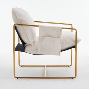English Elm 2 Upholstered Hanging Armchair with Gold-Plated Frame, Crushed Foam Comfort, Sturdy 350 lb Support Beige W1901P147316