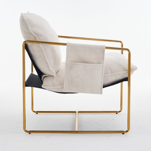 English Elm 2 Upholstered Hanging Armchair with Gold-Plated Frame, Crushed Foam Comfort, Sturdy 350 lb Support Beige W1901P147316