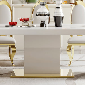 English Elm Mdf Contemporary Dining Table with Gold Stainless Steel Base Seats Six in Style W1311S00179
