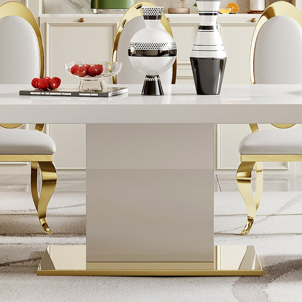 English Elm Mdf Contemporary Dining Table with Gold Stainless Steel Base Seats Six in Style W1311S00179