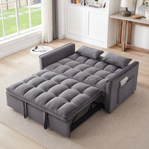 English Elm 55.1-inch Convertible Velvet Futon Sofa Bed with Storage and Adjustable Iron Frame W2564P445797