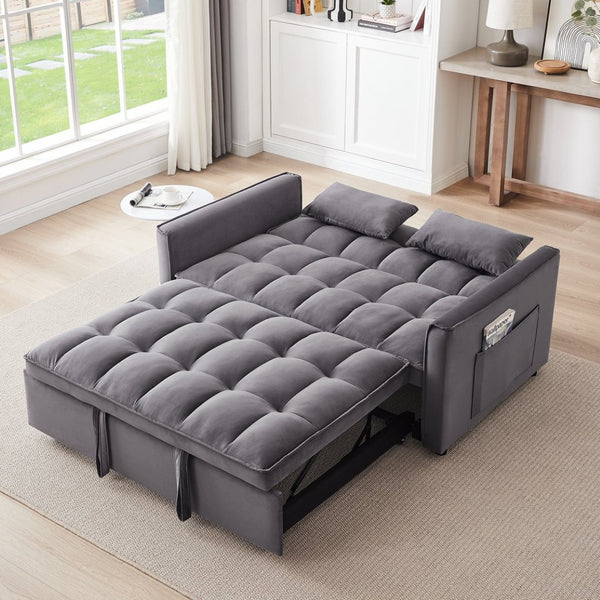 English Elm 55.1-inch Convertible Velvet Futon Sofa Bed with Storage and Adjustable Iron Frame W2564P445797
