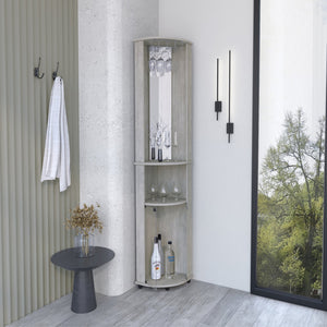 English Elm Nashville Corner Bar Cabinet with Wine Glass Rack, Mirrored Back, Three-Tier Shelves & Pine Craftsmanship Gray 42.1 L x 24.8 W x 5.5 H B097P167443