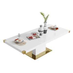 English Elm Mdf Contemporary Dining Table with Gold Stainless Steel Base Seats Six in Style W1311S00179