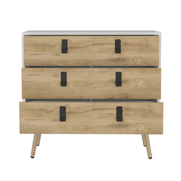 English Elm Dresser Slim 42" 5-Drawer Narrow Chest with Smooth Pull-Out Drawers for Compact Bedroom Storage White+Walnut 36.2 L x 23.2 W x 5.9 H B097P167456