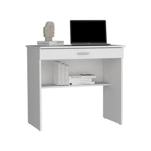 English Elm Montana Storage Desk with Spacious 31.5"W Work Surface, Drawer and Lower Shelf for Home Office White 35.4 L x 23.6 W x 3.1 H B097P167467