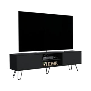 English Elm Waco TV Rack with Hairpin Legs and Cable Management, Spacious Top for 55" TVs, Two Drawers Black 75.1 L x 18.8 W x 4.7 H B097P167461