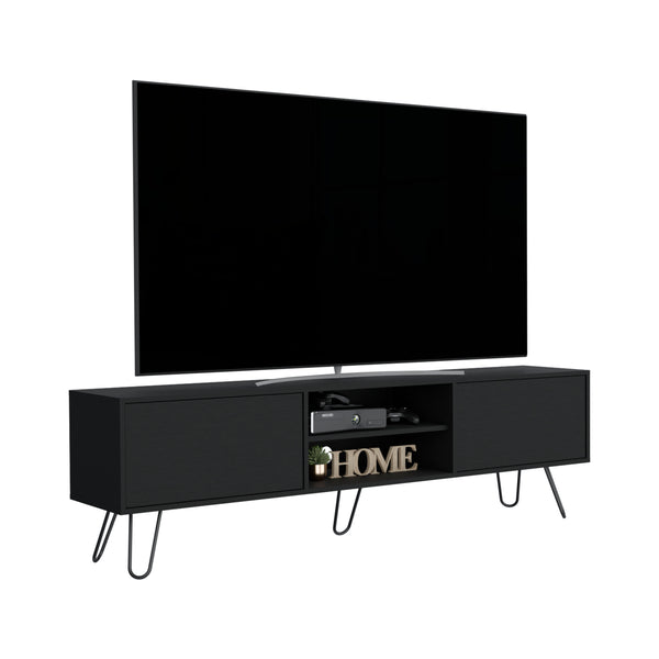 English Elm Waco TV Rack with Hairpin Legs and Cable Management, Spacious Top for 55" TVs, Two Drawers Black 75.1 L x 18.8 W x 4.7 H B097P167461